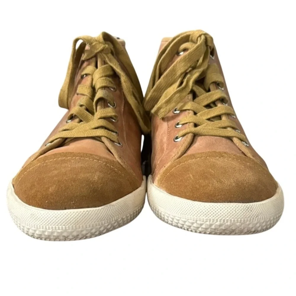 Saks Fifth Avenue‎ High Top Leather Sneakers Sz 9 Brown Two Tone Casual